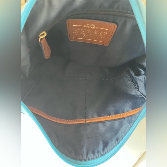 Coach Sawyer Crossbody Bag Canvas Leather Blue Brown - Picture 8 of 10